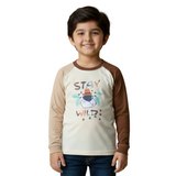 CREAM & BROWN "STAY WILD" PRINTED SLEEVES FULL SLEEVES T-SHIRT