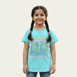 SKY BLUE SUNSHINE FLOWERS PRINTED T-SHIRT FOR GIRLS