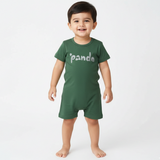 DARK GREEN PANDA PRINT HALF BODY ROMPER