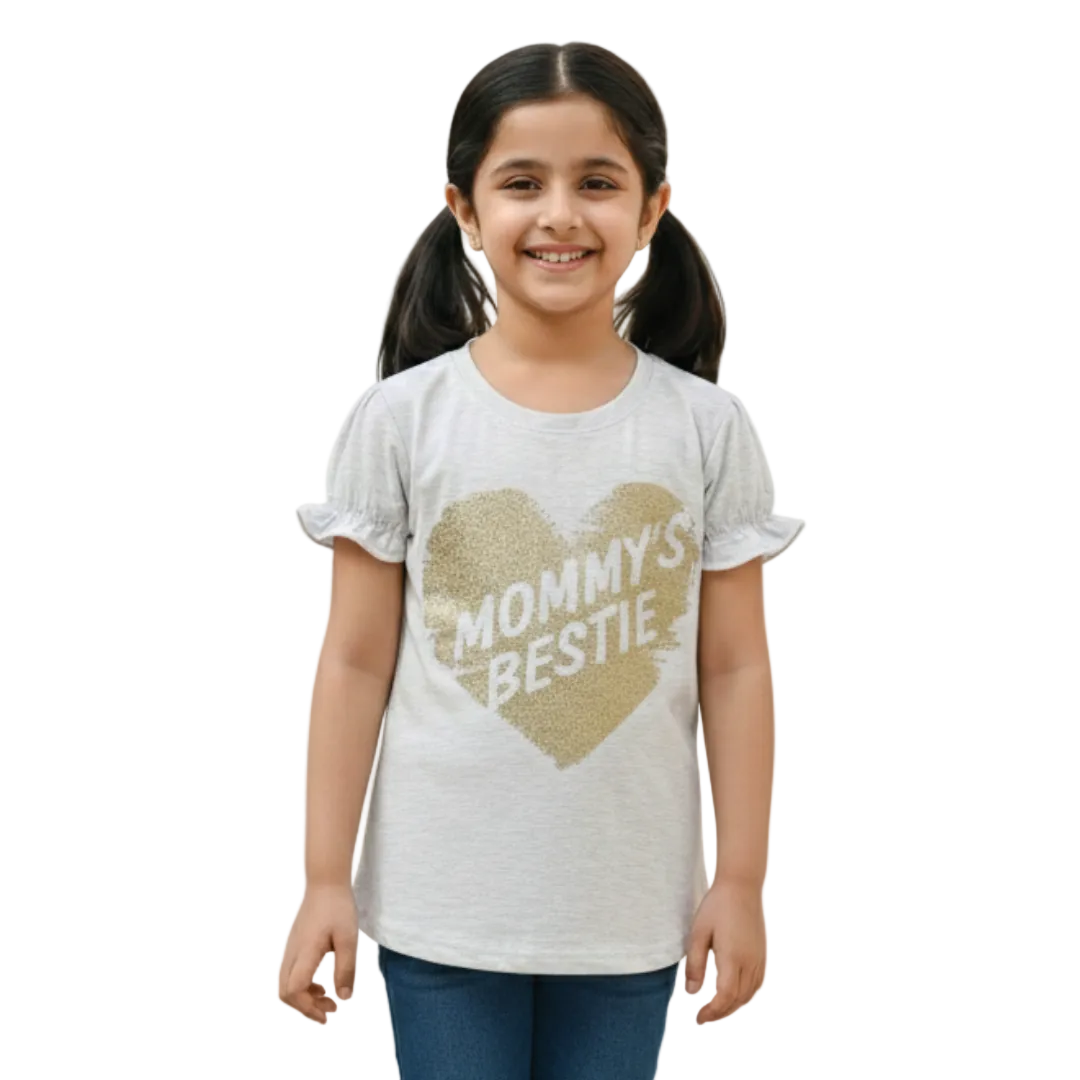 OFF WHITE MOMMY'S BESTIE PRINTED T-SHIRT FOR GIRLS Main image