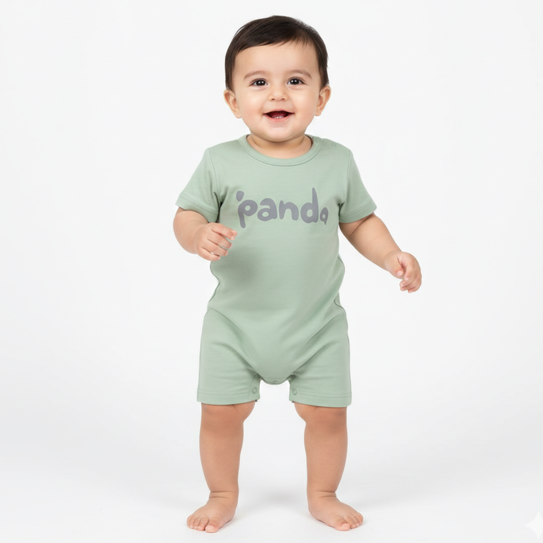 LIGHT GREEN PANDA PRINT HALF BODY ROMPER