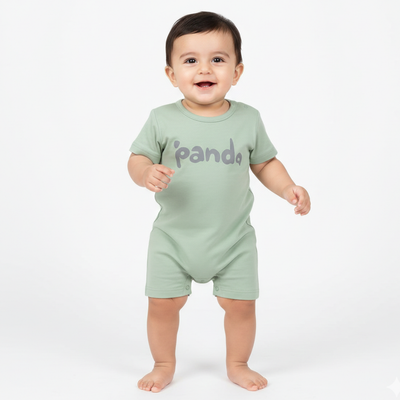 LIGHT GREEN PANDA PRINT HALF BODY ROMPER
