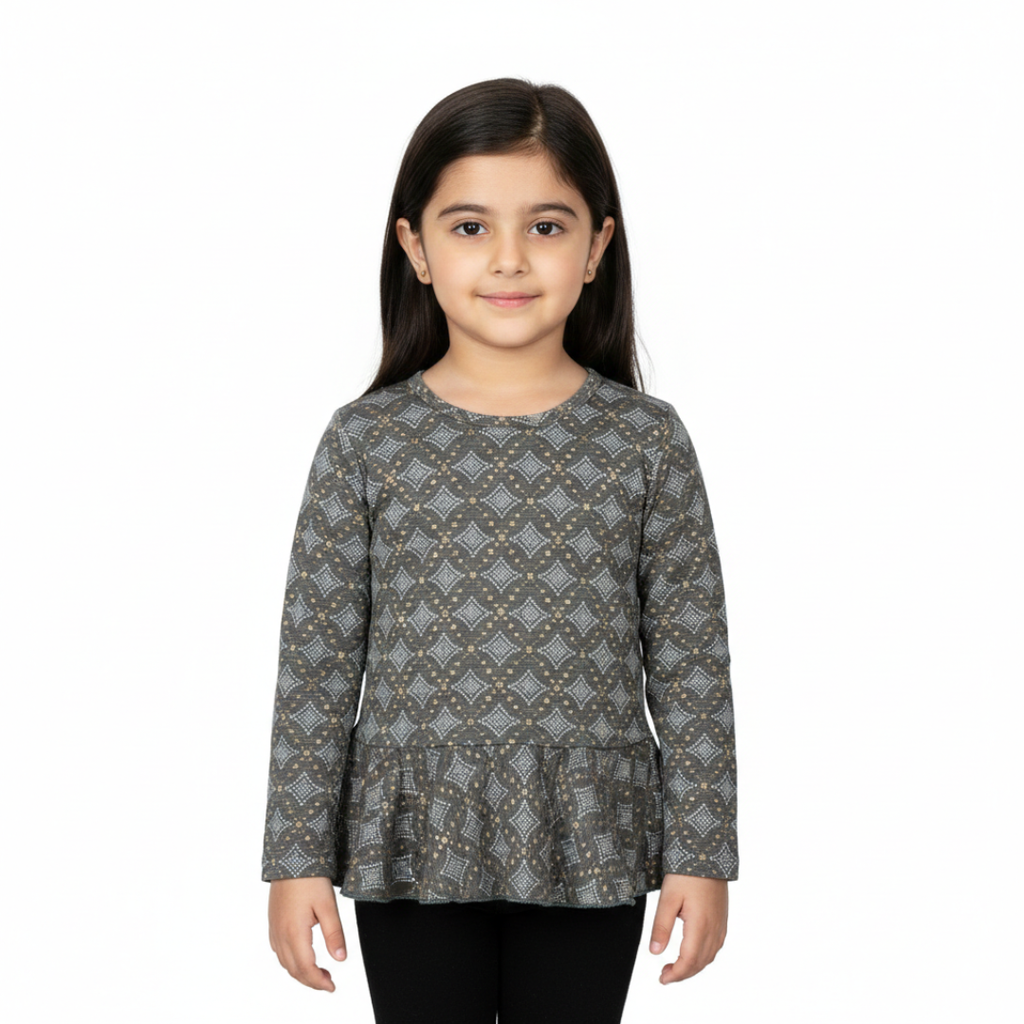 GREY WITH GOLDEN SPOTS PRINTED T-SHIRT AND TOP FOR GIRLS