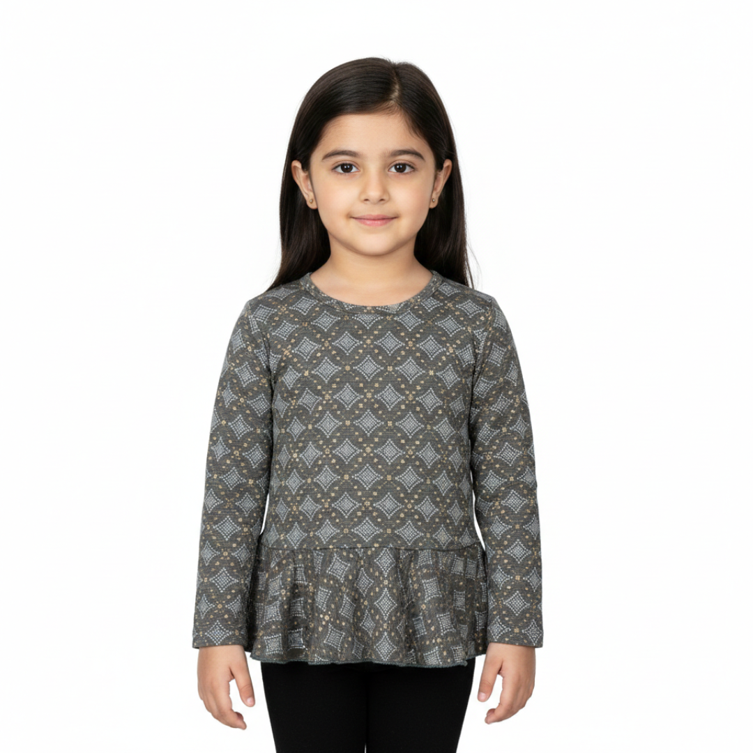 GREY WITH GOLDEN SPOTS PRINTED T-SHIRT AND TOP FOR GIRLS