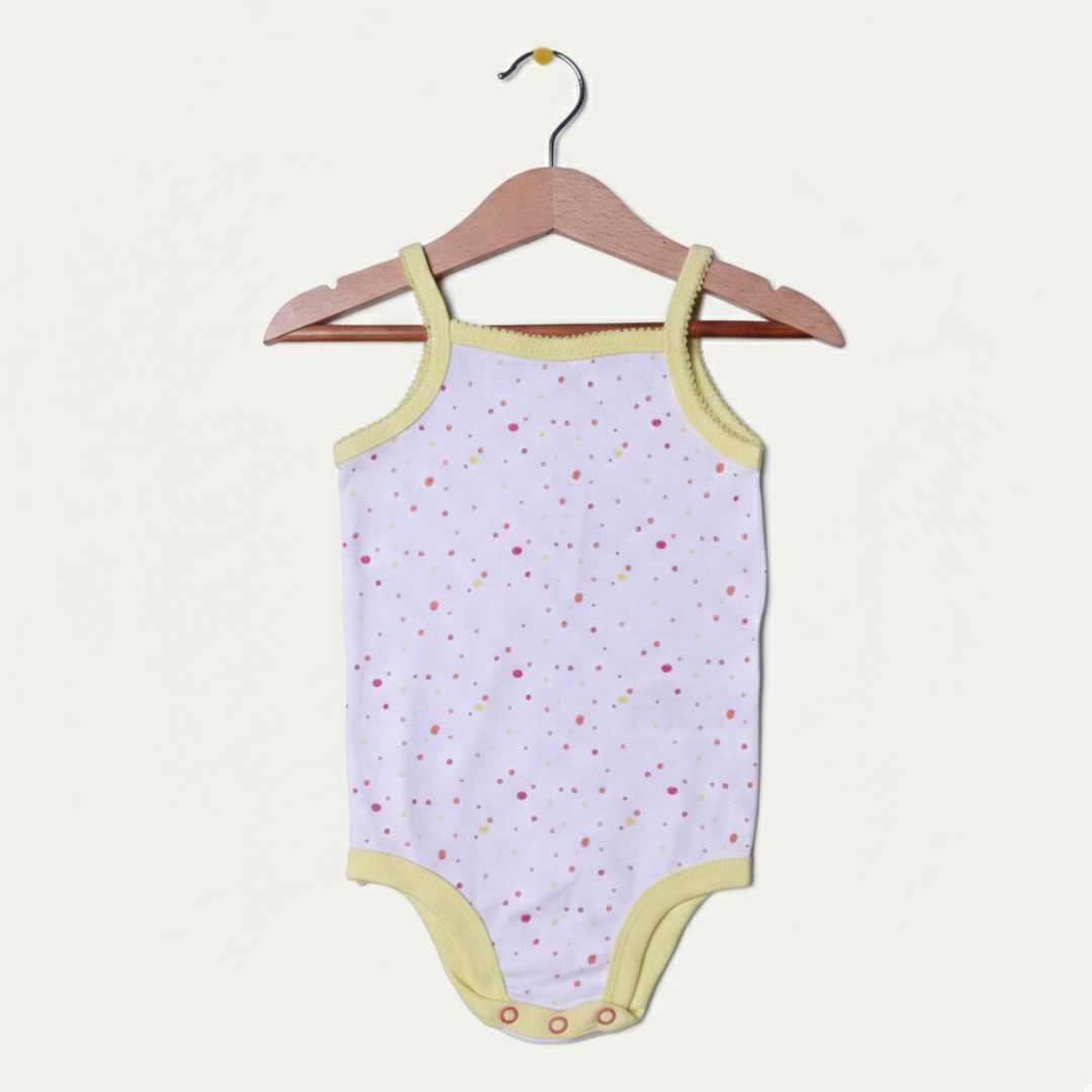 WHITE DOTS PRINTED SLEEVES LESS HALF BODY ROMPER FOR GIRLS RIBBED FABRIC Secondary image