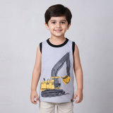 LIGHT GREY ESCAVATOR PRINTED SANDO FOR BOYS
