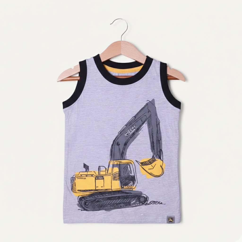 LIGHT GREY ESCAVATOR PRINTED SANDO FOR BOYS