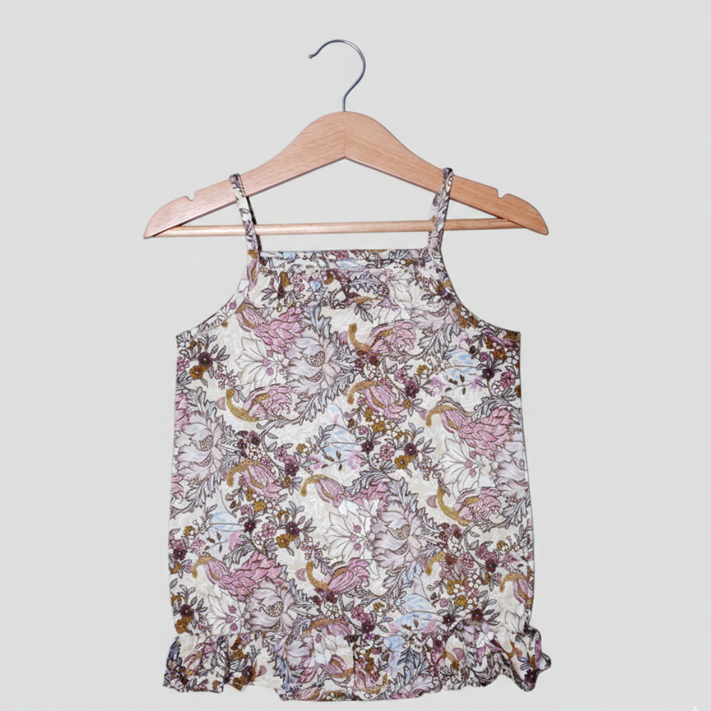 CREAM PEACOCK & FLOWERS PRINTED COTTON FABRIC ROMPER