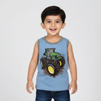 BLUE TRACTOR WITH DIRT PRINTED SANDO FOR BOYS