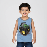 BLUE TRACTOR WITH DIRT PRINTED SANDO FOR BOYS