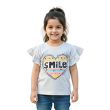 LIGHT GREY HEART SMILE PRINTED T-SHIRT FOR GIRLS