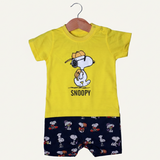 YELLOW WITH NAVY BLUE SNOOPY PRINTED HALF BODY ROMPER