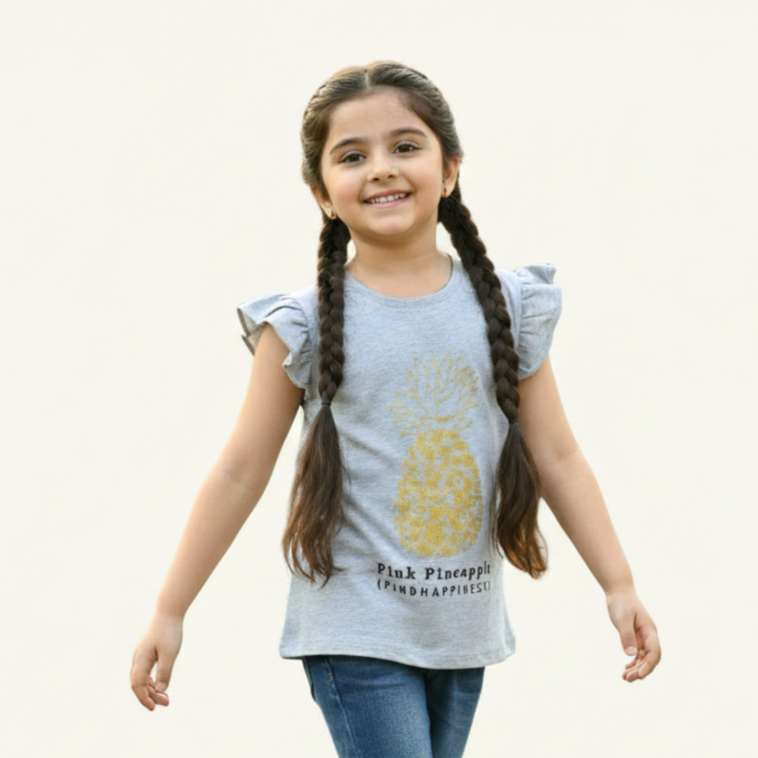 HAZEL GREY PINEAPPLE PRINTED T-SHIRT FOR GIRLS