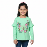 NEW PISTA GREEN BUTTERFLY PRINTED T-SHIRT TOP FOR GIRLS