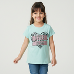 TURQUOISE HEART STYLE ICON PRINTED T-SHIRT FOR GIRLS