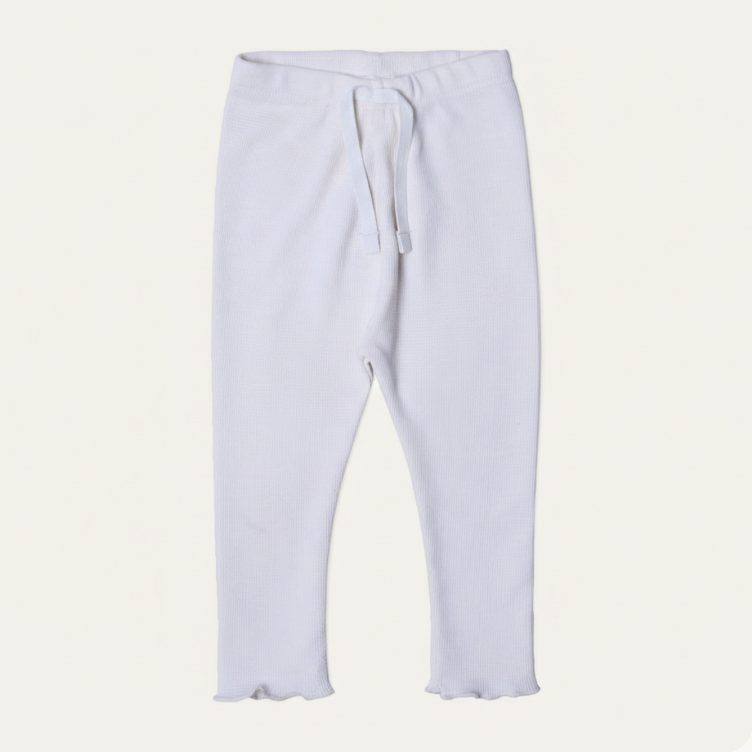 OFF WHITE WITH KNOT THERMAL FABRIC BOTTOM FRIL PLAIN PAJAMA TROUSER Main image