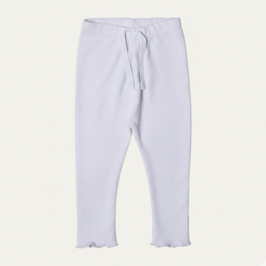 OFF WHITE WITH KNOT THERMAL FABRIC BOTTOM FRIL PLAIN PAJAMA TROUSER