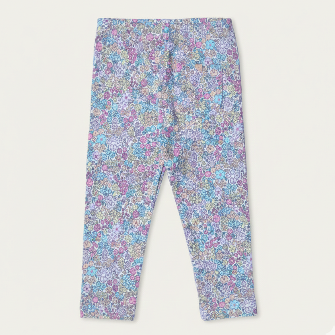 OFF WHITE YELLOW & PINK FLOWERS PRINTED RIBBED FABRIC BACK POCKET PAJAMA Main image