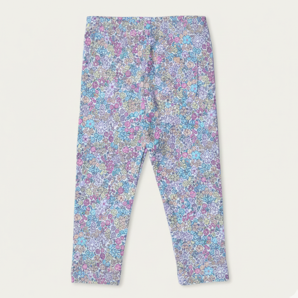 OFF WHITE YELLOW & PINK FLOWERS PRINTED RIBBED FABRIC BACK POCKET PAJAMA