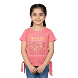 LIGHT RED SUNSHINE FLOWERS PRINTED T-SHIRT FOR GIRLS