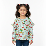 LIGHT BLUE FULL SLEEVES MIX PRINTED TOP FOR GIRLS