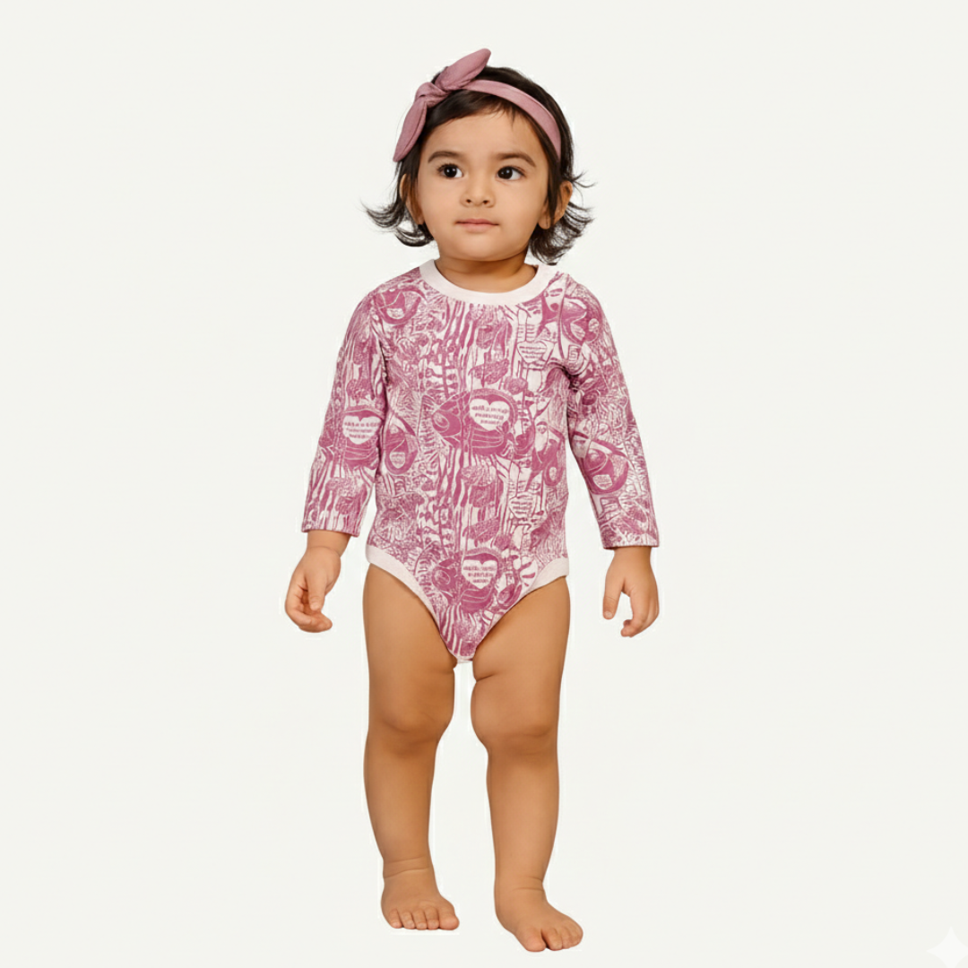 WHITE WITH PURPLE SEA ANIMALS PRINTED FULL SLEEVES HALF BODY ROMPER Secondary image