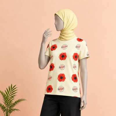 CREAM FLOWERS PRINT T-SHIRT FOR WOMEN