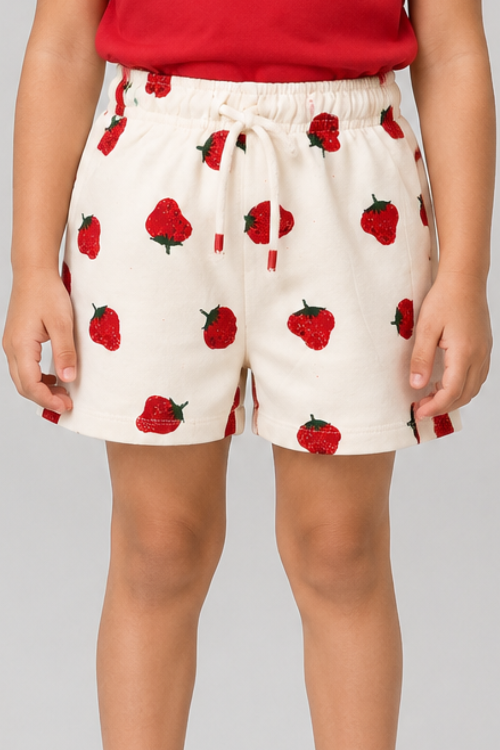 Cream Strawberry Print Shorts For Girls Secondary image