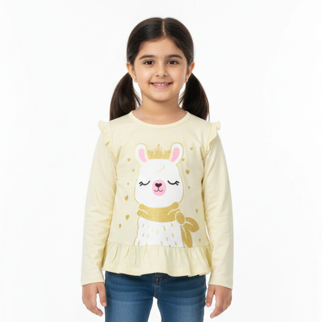 LIME FULL SLEEVES RABBIT PRINTED TOP FOR GIRLS Main image