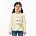 LIME FULL SLEEVES RABBIT PRINTED TOP FOR GIRLS