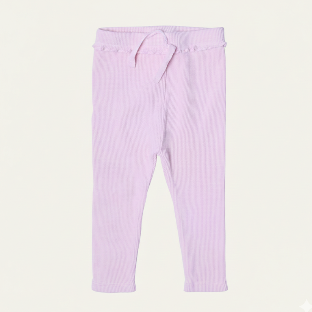 BABY PINK WITH KNOT THERMAL FABRIC BOTTOM & TOP FRIL PLAIN PAJAMA TROUSER Main image