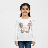 WHITE FULL SLEEVES BUTTERFLY PRINTED TOP FOR GIRLS