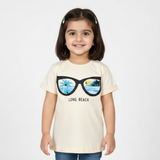 CREAM GLASSES LONG BEACH PRINTED T-SHIRT FOR GIRLS