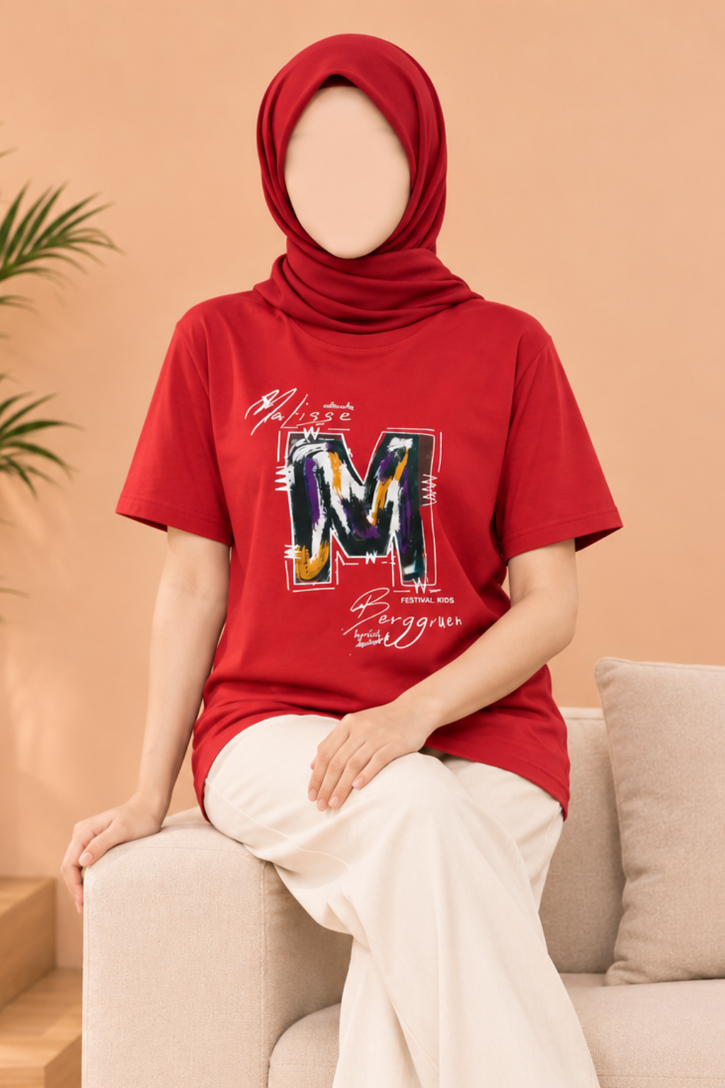 Blush Pink "M" Print T-Shirt For Women