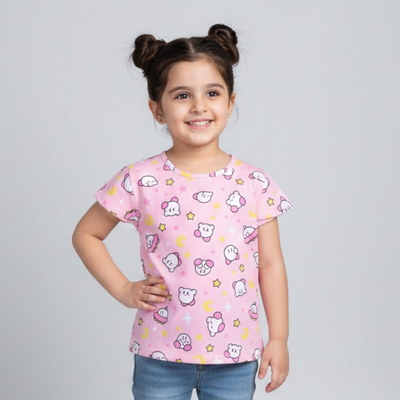 PINK U.F.O PRINTED T-SHIRT TOP FOR GIRLS