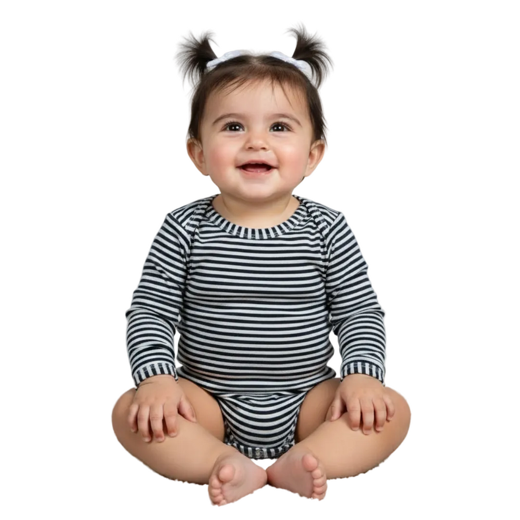 GREEN WITH BLACK STRIPES COTTON JERSY FABRIC HALF BODY FULL SLEEVES ROMPER