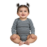 GREEN WITH BLACK STRIPES COTTON JERSY FABRIC HALF BODY FULL SLEEVES ROMPER