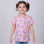 PINK RABBIT & BEAR PRINTED T-SHIRT TOP FOR GIRLS