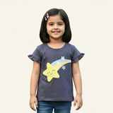 DULL BLUE RAINBOW STAR PRINTED T-SHIRT FOR GIRLS