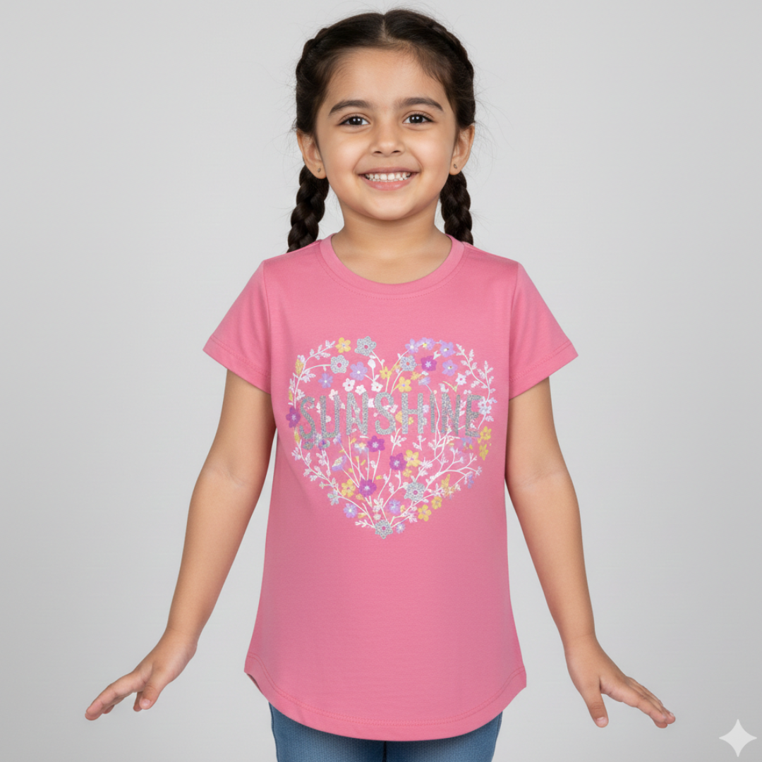 PEACH HEART SUN SHINE PRINT T-SHIRT TOP FOR GIRLS Main image