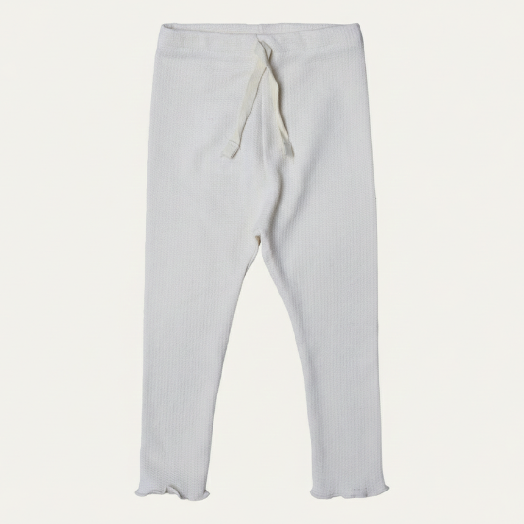 CREAM WITH KNOT THERMAL FABRIC BOTTOM FRIL PLAIN PAJAMA TROUSER Main image