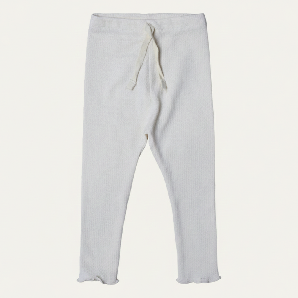 CREAM WITH KNOT THERMAL FABRIC BOTTOM FRIL PLAIN PAJAMA TROUSER