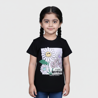 BLACK POSITIVITY GROWS PRINTED T-SHIRT TOP FOR GIRLS