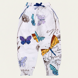 WHITE WITH BIG BUTTERFLIES PRINTED FRIL POCKETS PAJAMA FOR GIRLS