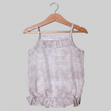 BROWN FRIL SELF PRINTED COTTON FABRIC ROMPER