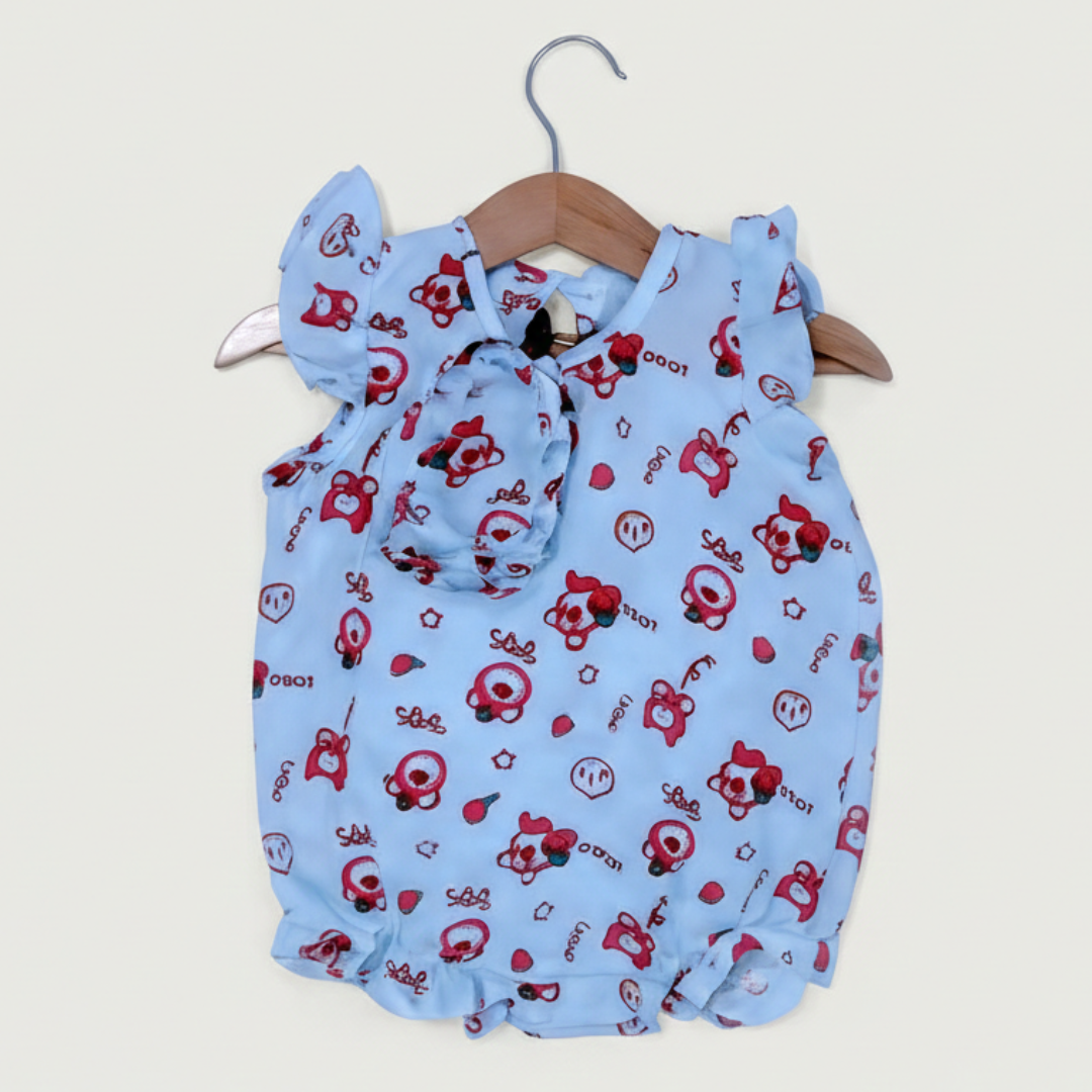 SKY BLUE BEAR LOTSO PRINT WITH BAND ROMPER FOR GIRLS