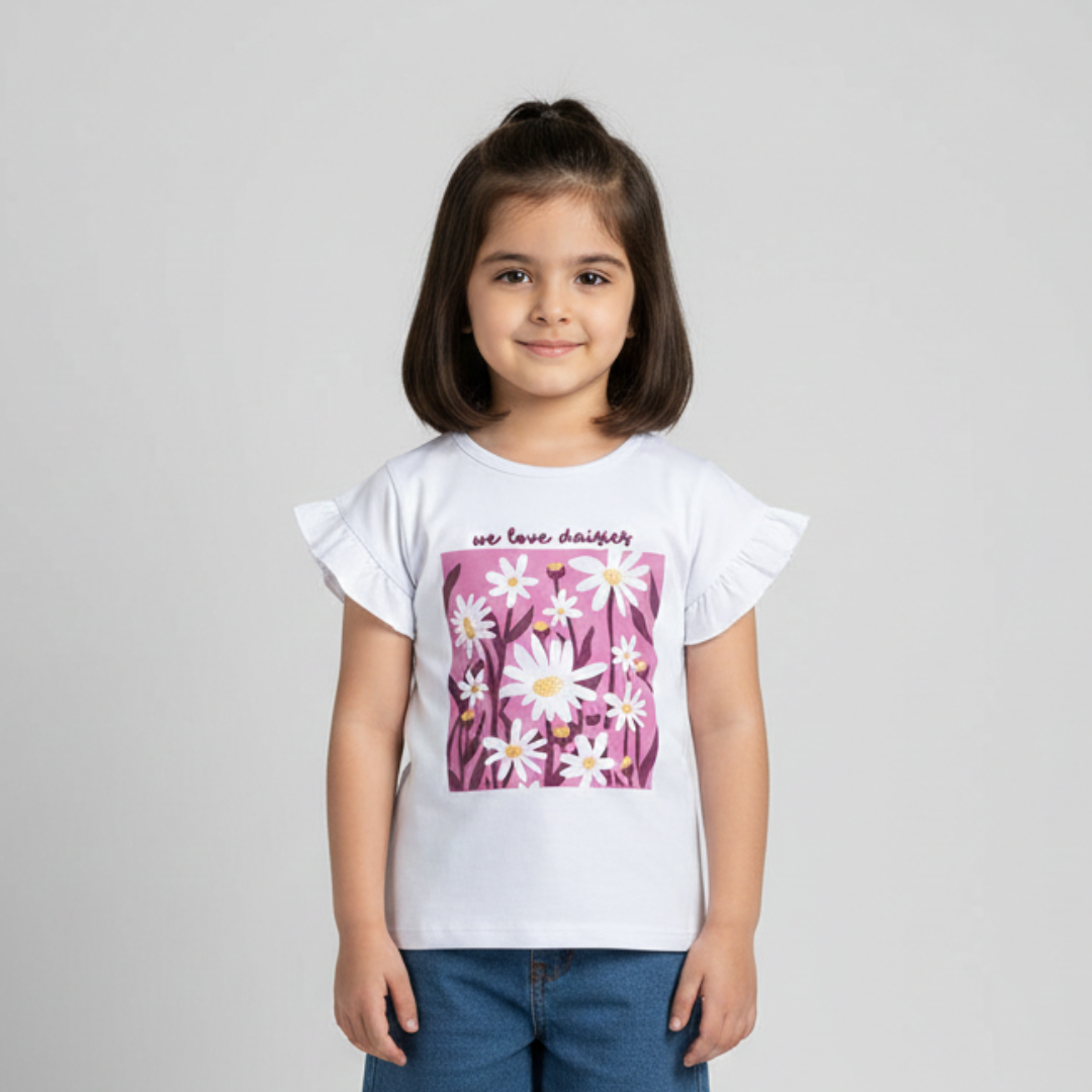 WHITE "WE LOVE DAISIES" T-SHIRT TOP FOR GIRLS Main image