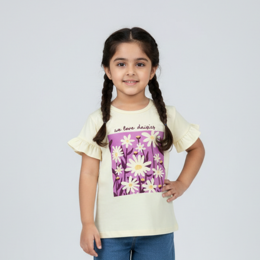 YELLOW "WE LOVE DAISIES" T-SHIRT TOP FOR GIRLS