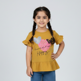 MUSTARD "BUTTERFLY & HAPPY" T-SHIRT TOP FOR GIRLS