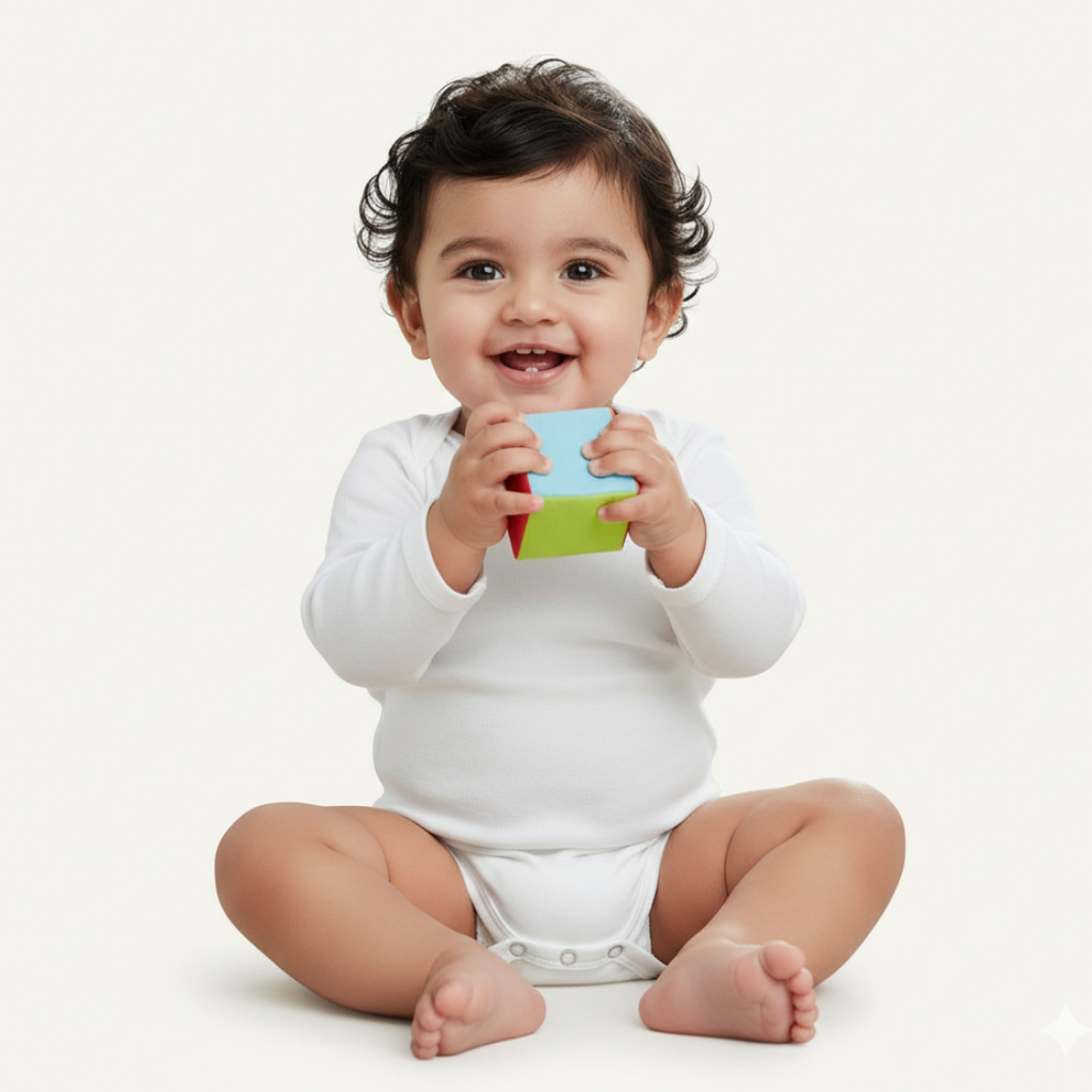 PLAIN WHITE COTTON JERSY FABRIC HALF BODY FULL SLEEVES ROMPER